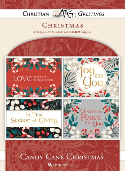 Boxed Card-Candy Cane Christmas Assorted (4 Designs) (KJV) (Box Of 12)