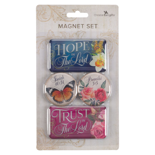 Magnet Set-Trust & Hope In The Lord-Floral & Butterflies (Set Of 4)