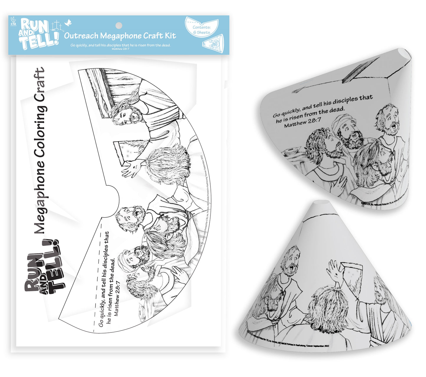 Run And Tell! Outreach Megaphone Coloring Craft (12 Packs Of 6)