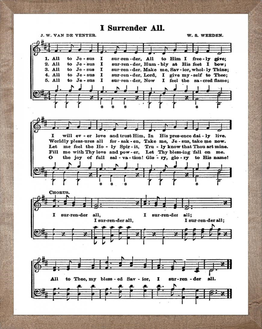 Framed Art-I Surrender All (11 X 14) (Hymn Art)