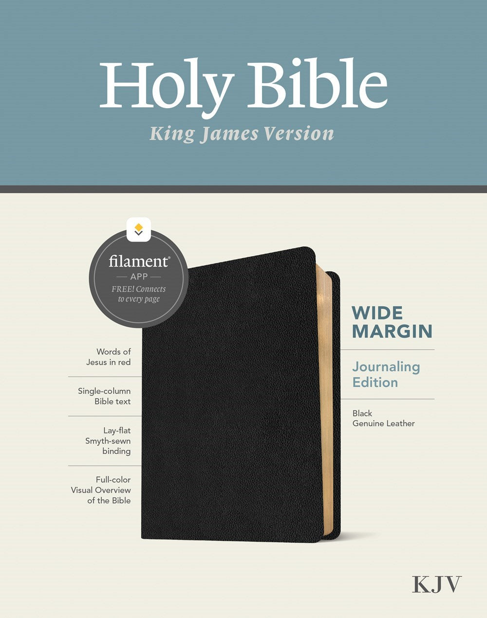 KJV Wide Margin Bible Filament Enabled-Black Genuine Leather