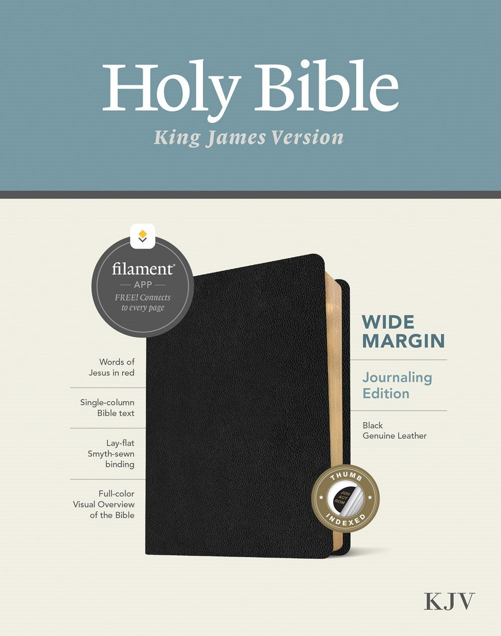 KJV Wide Margin Bible Filament Enabled-Black Genuine Leather Indexed