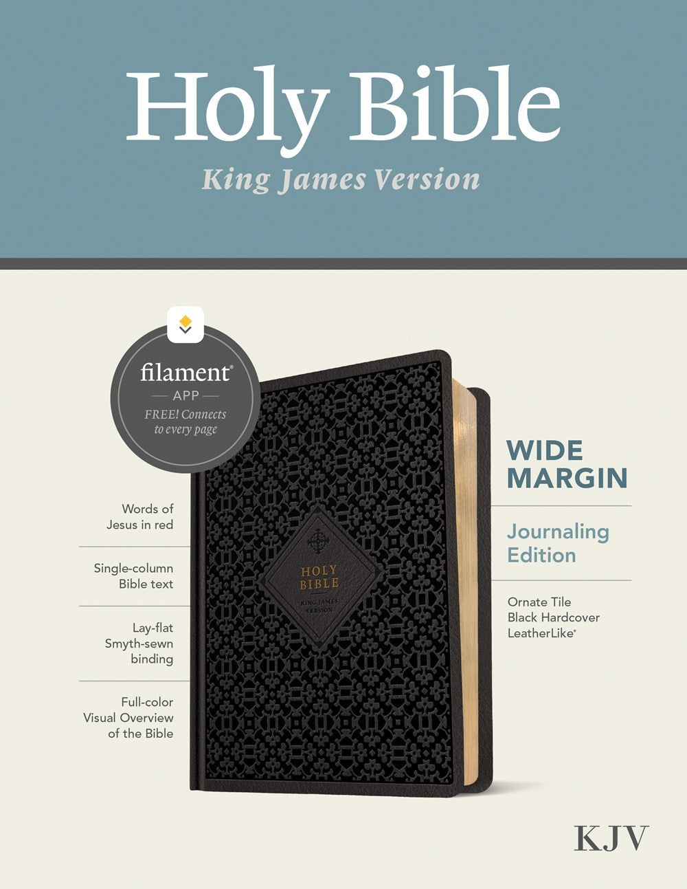 KJV Wide Margin Bible Filament Enabled-Black Ornate Tile Hardcover LeatherLike
