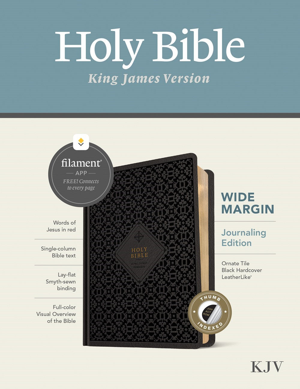 KJV Wide Margin Bible Filament Enabled-Black Ornate Tile LeatherLike Indexed