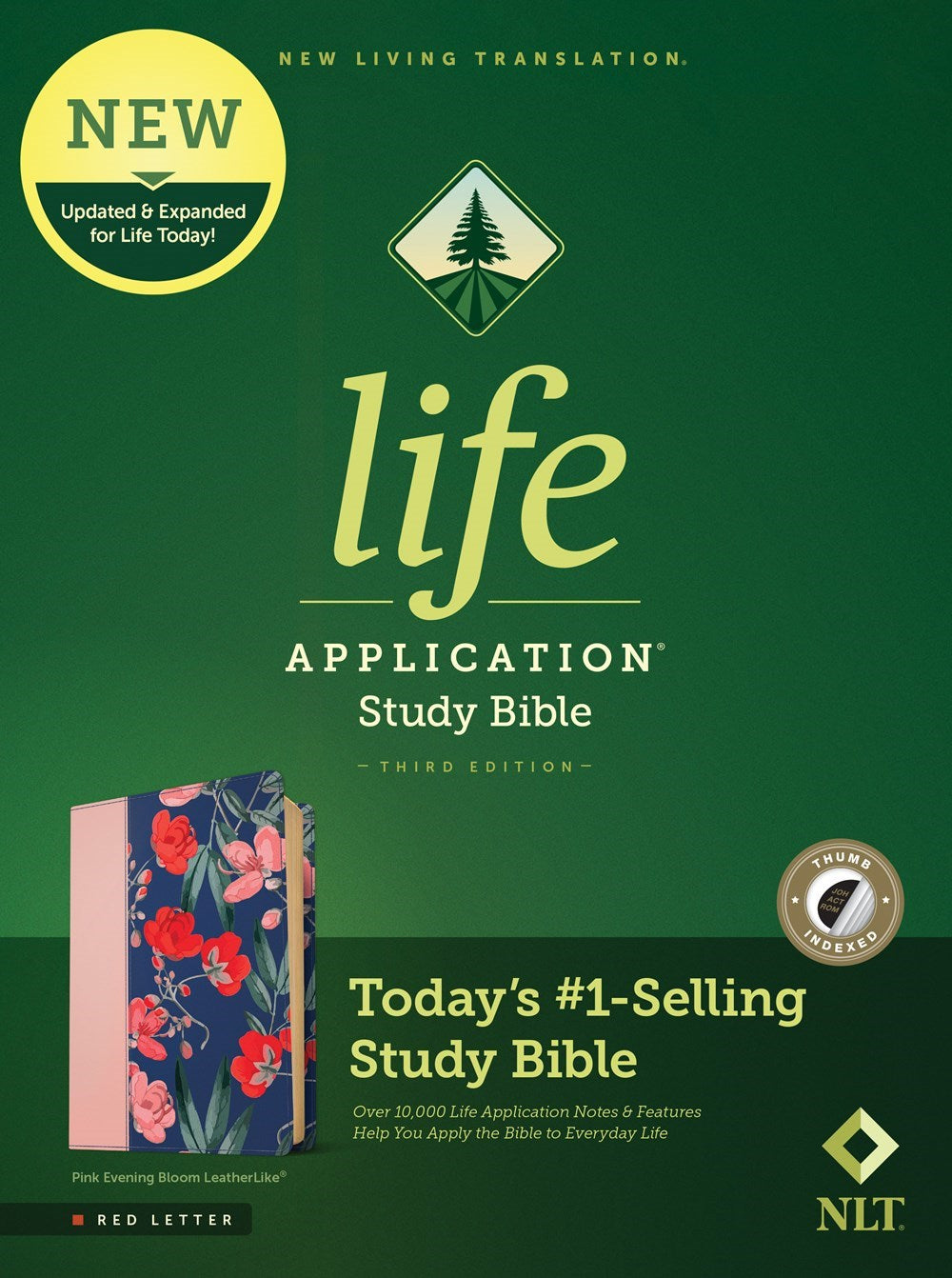 NLT Life Application Study Bible (Third Edition)-Pink Evening Bloom LeatherLike Indexed