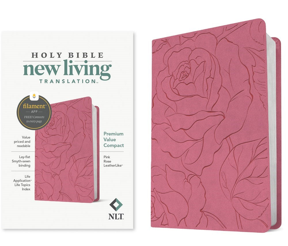 NLT Premium Value Compact Bible Filament Enabled-Pink Rose LeatherLike