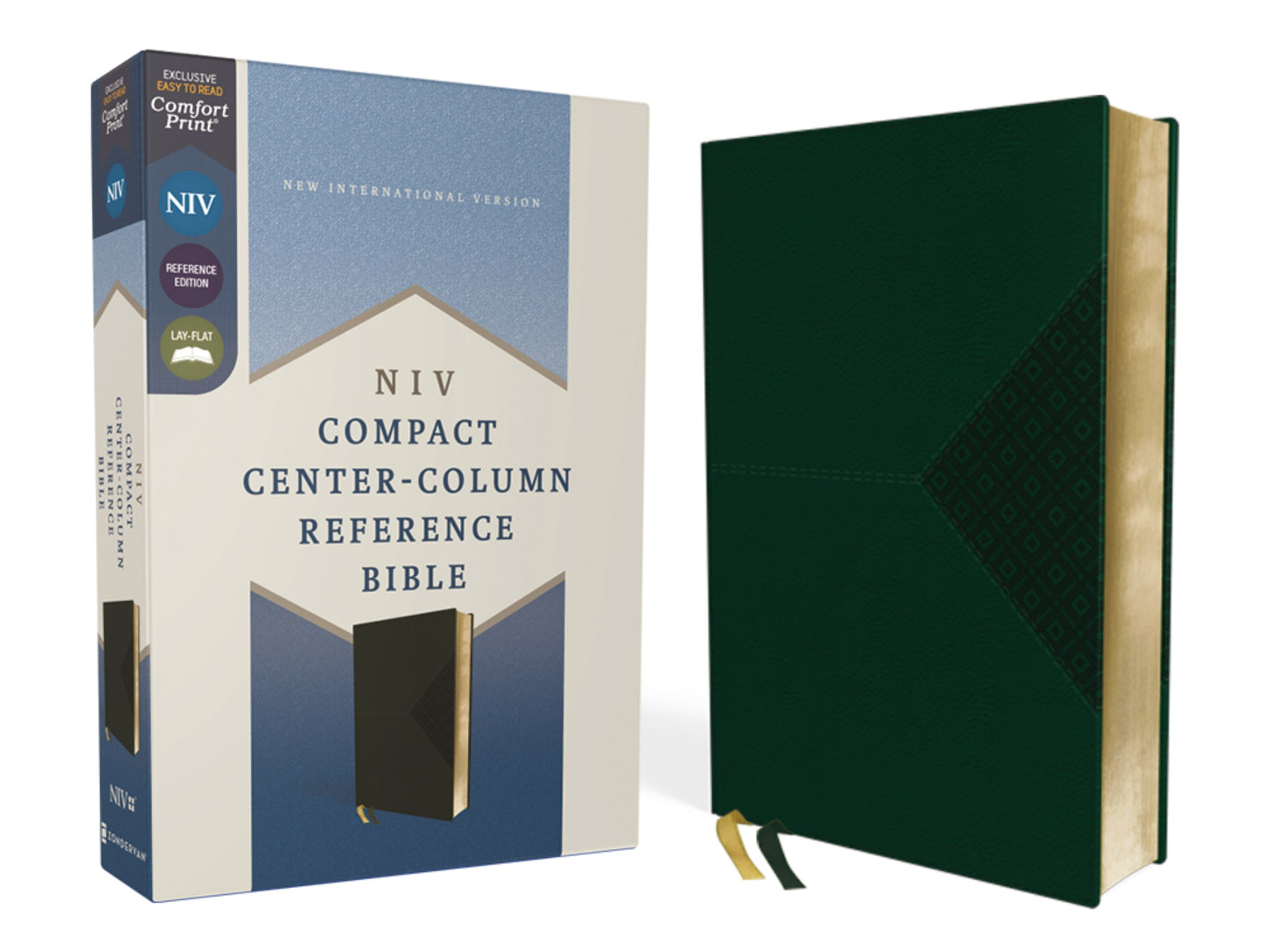 NIV Compact Center-Column Reference Bible (Comfort Print)-Green Leathersoft