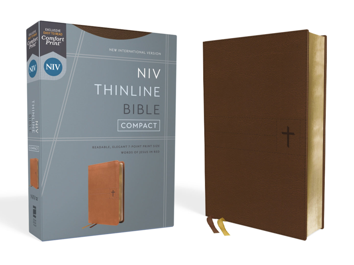NIV Thinline Bible/Compact (Comfort Print)-Brown Leathersoft