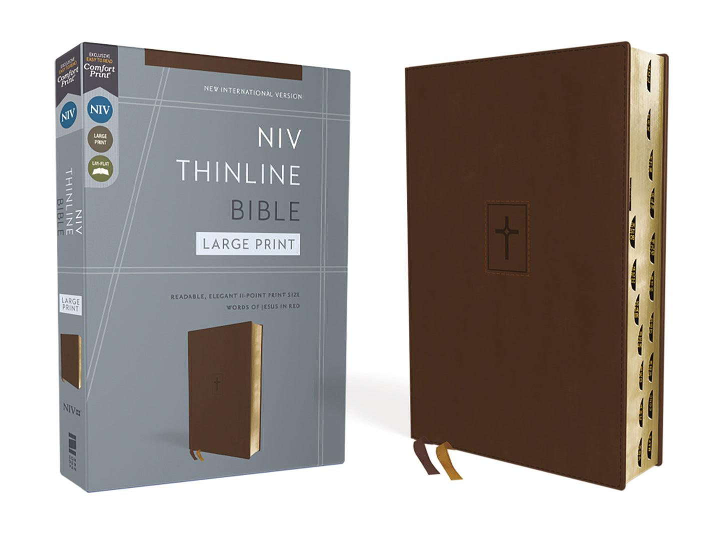NIV Thinline Bible/Large Print (Comfort Print)-Brown Leathersoft Indexed