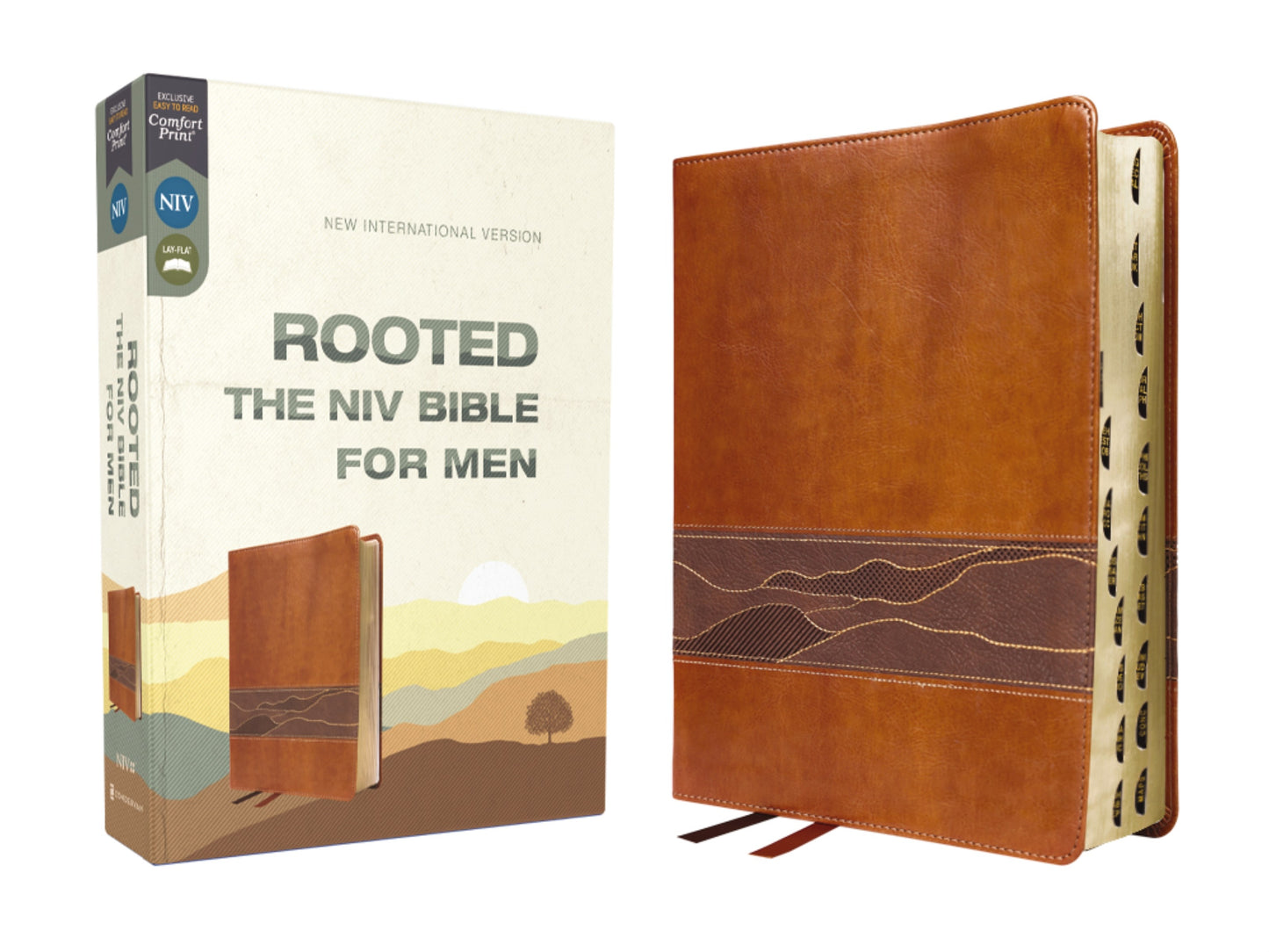 NIV Rooted: The NIV Bible For Men (Comfort Print)-Brown Leathersoft Indexed