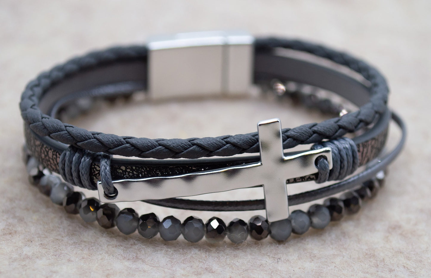 Bracelet-Eden Merry-Beaded Cross-Grey