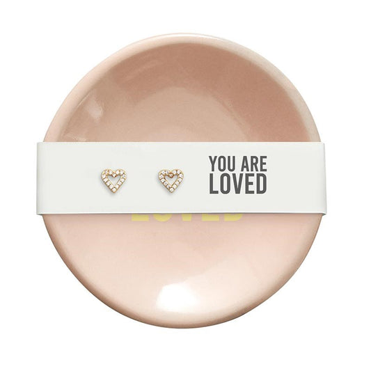 Ring Dish & Earrings-You Are Loved-Hearts/Pink (3"D)