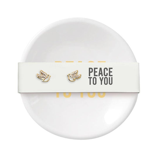Ring Dish & Earrings-Peace To You-Doves/White (3"D)