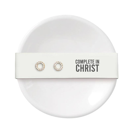Ring Dish & Earrings-Complete In Christ-Circles/White (3"D)