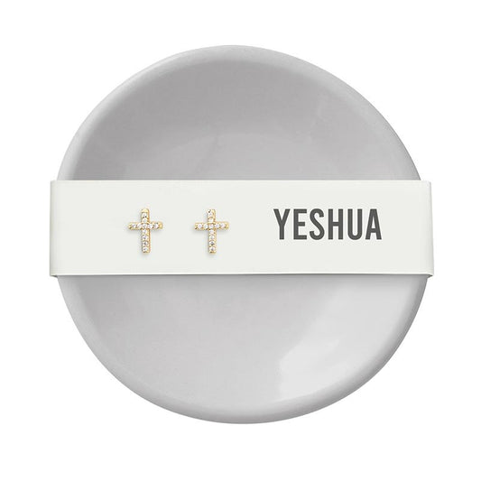 Ring Dish & Earrings-Yeshua-Crosses/Gray (3"D)
