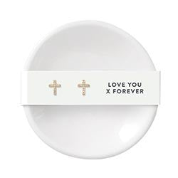 Trinket Tray & Earrings-Love You Forever-Cross/White (3"D)