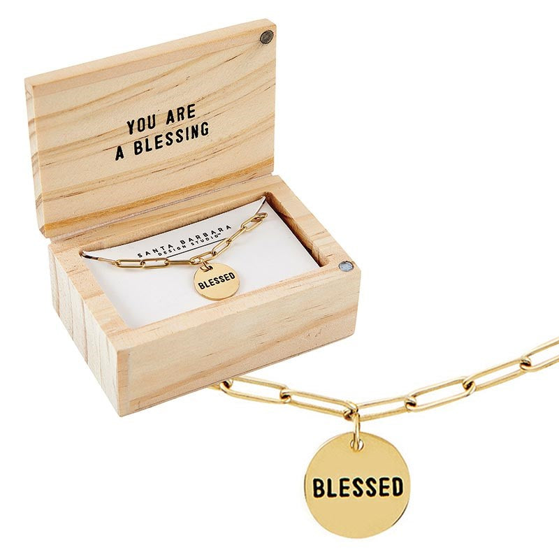 Necklace-Link Chain in Wooden Box-Blessed (17" w/2"Extender)