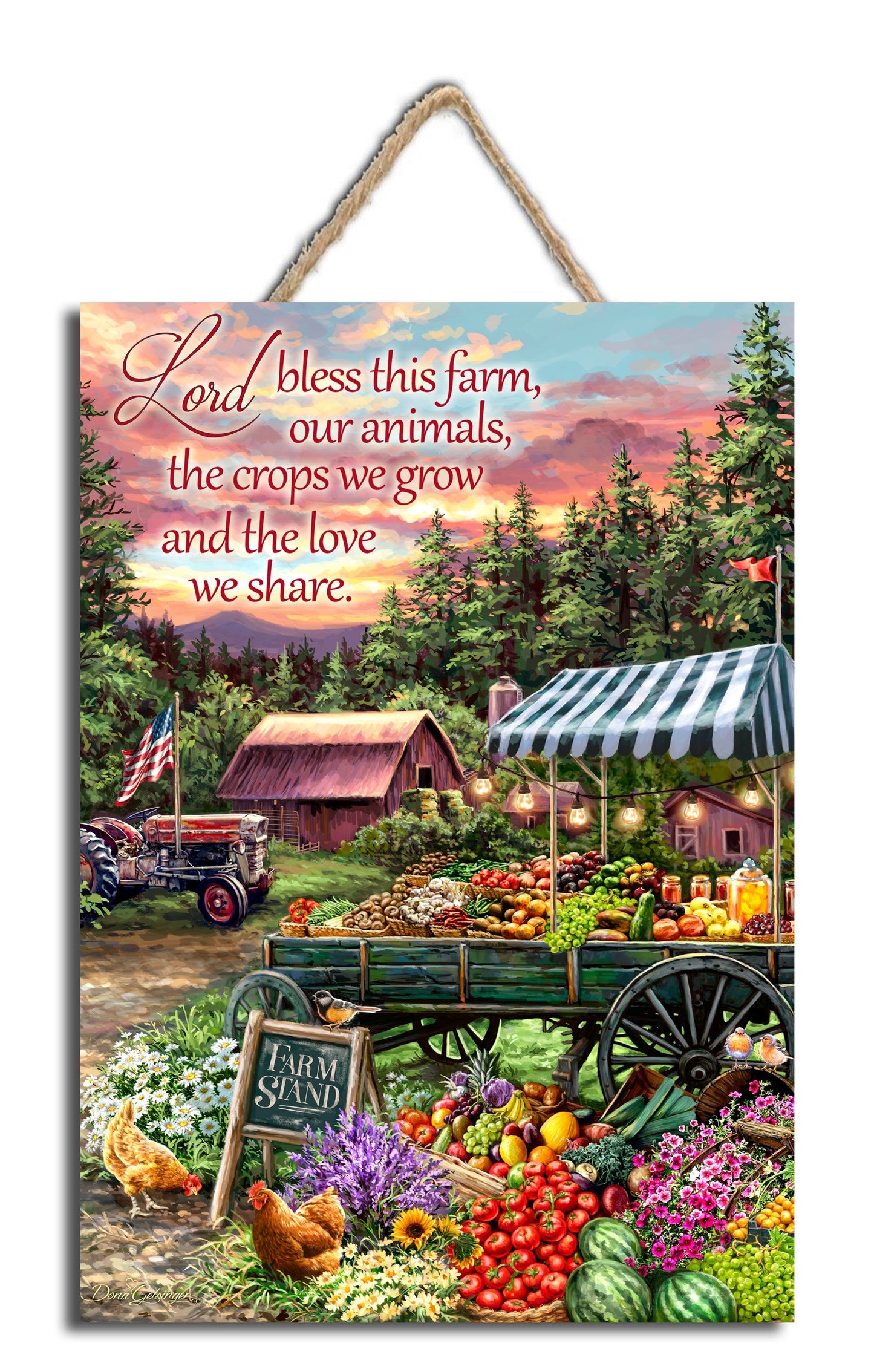 Sign-Bless This Farm w/Rope Hanger (7" x 10")