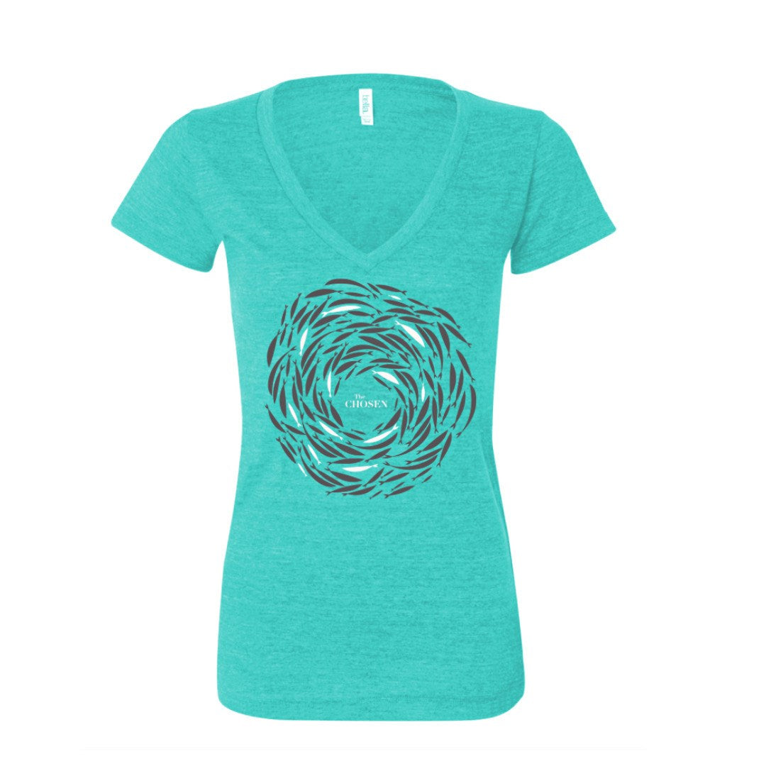Tee Shirt-Against The Current-The Chosen-Teal-Womens V-neck-2X Large