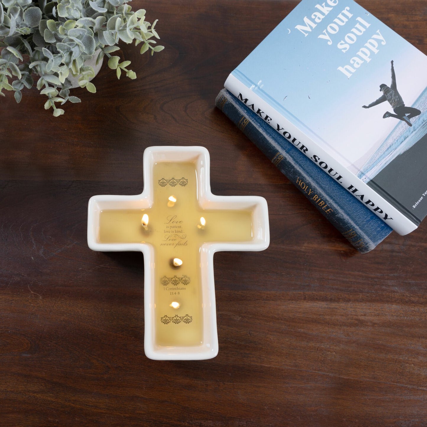 Candle-5 Wick Cross Shaped Candle-1 Corinthians 13:4-8-Love Is Patient-12 oz