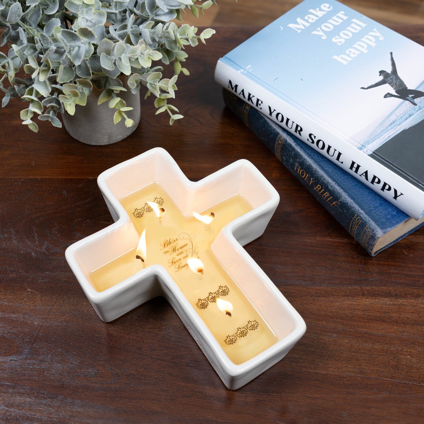 Candle-5 Wick Cross Shaped Candle-Bless This Home-12 oz