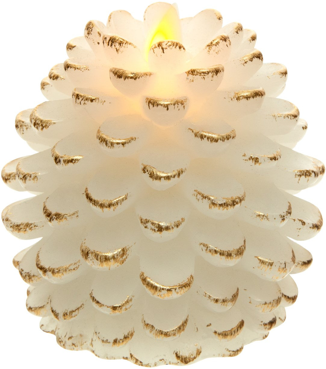 Candle-White Pine Cone-Realistic Flame LED Candle-4.25"