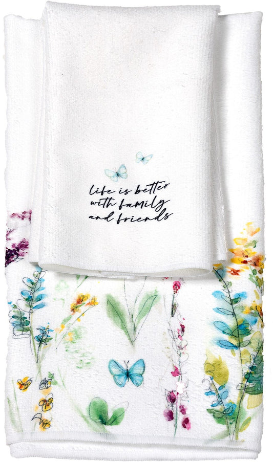 Hand Towel-Life Is Better With Family And Friends-Floral