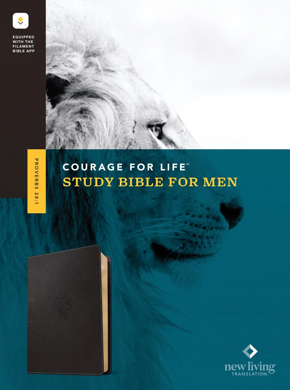 NLT Courage For Life Study Bible For Men Filament-Enabled-Onyx Lion LeatherLike