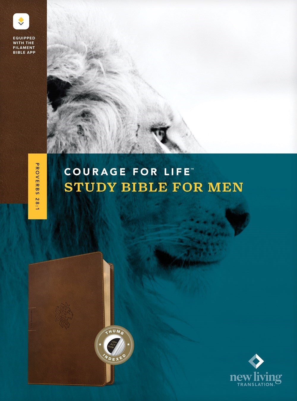 NLT Courage For Life Study Bible For Men Filament-Enabled-Rustic Brown Lion LeatherLike Indexed
