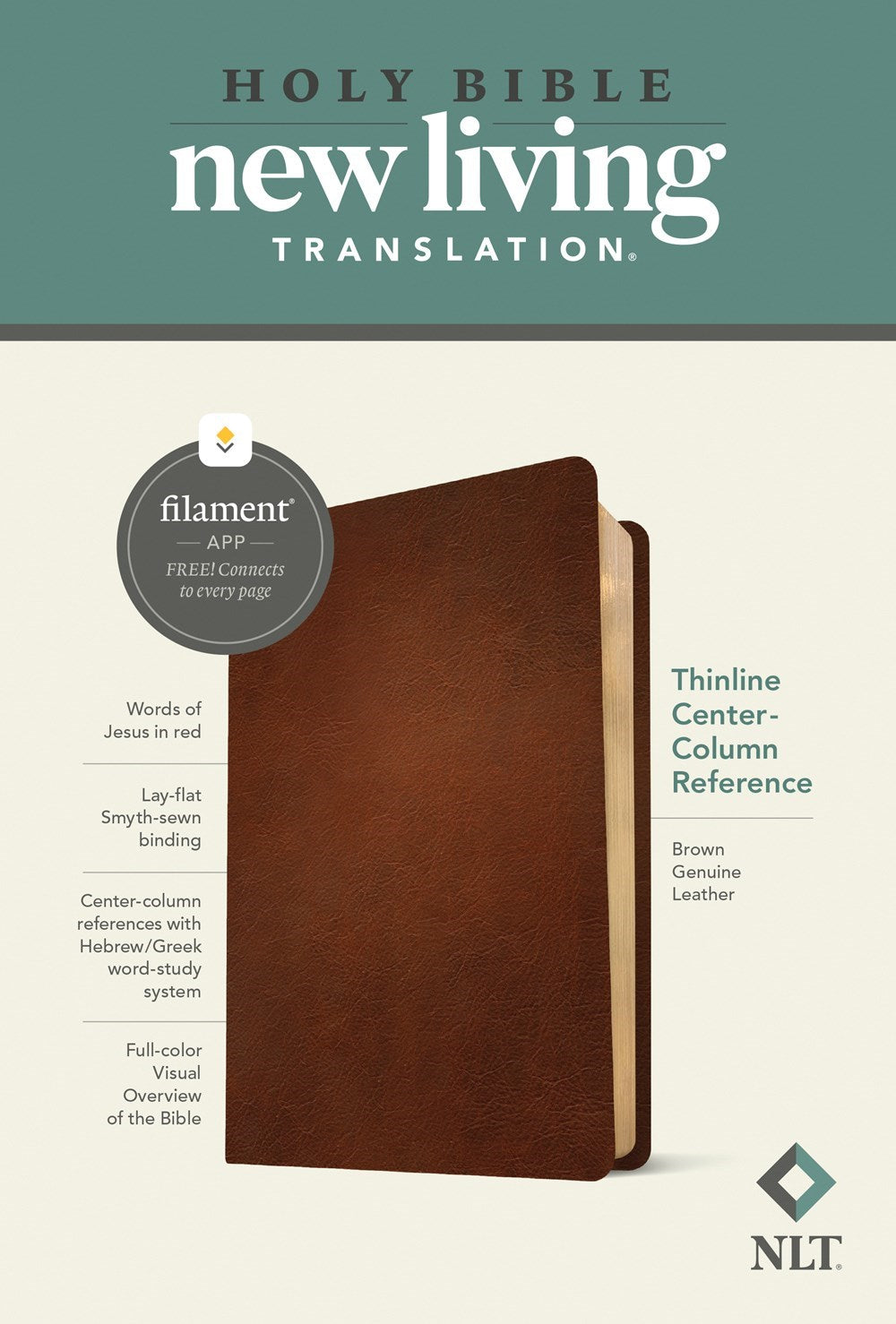 NLT Thinline Center-Column Reference Bible Filament-Enabled-Brown Genuine Leather