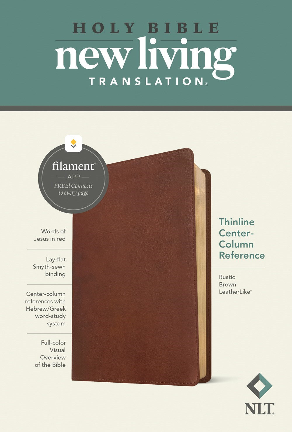 NLT Thinline Center-Column Reference Bible Filament-Enabled-Rustic Brown LeatherLike