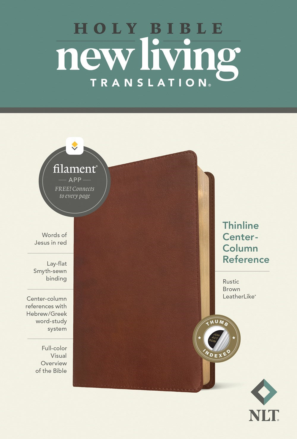 NLT Thinline Center-Column Reference Bible Filament-Enabled-Rustic Brown LeatherLike Indexed