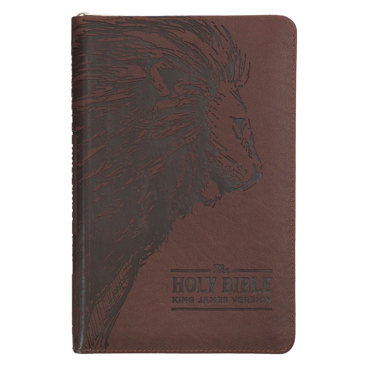 KJV Deluxe Gift Bible-Brown Lion Faux Leather w/Zipper