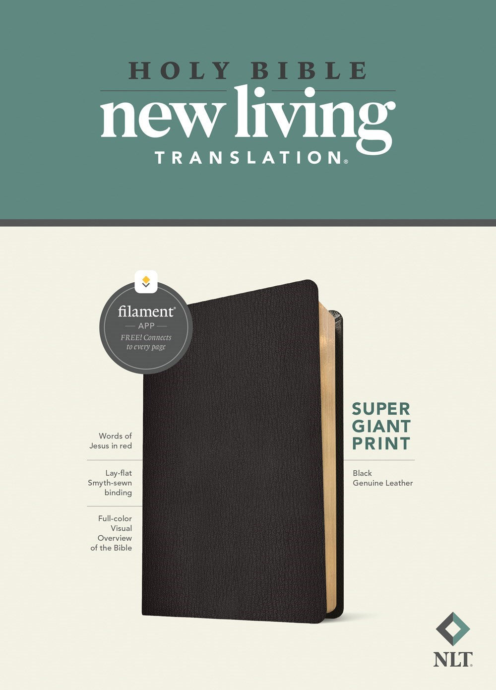 NLT Super Giant Print Bible Filament-Enabled Edition-Black Genuine Leather