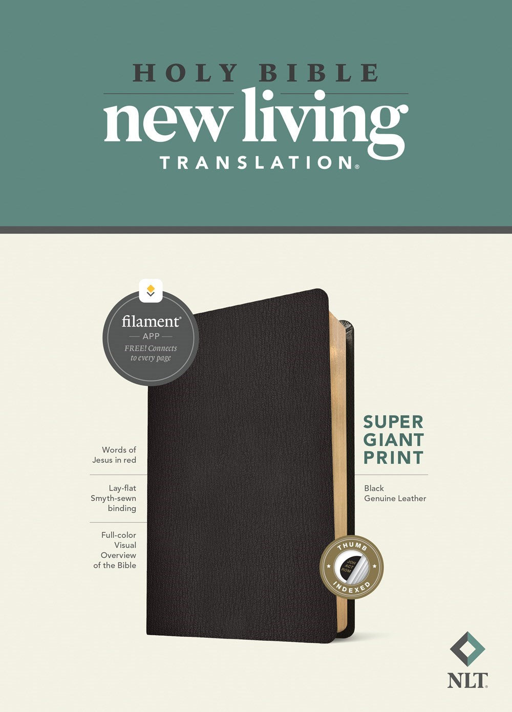 NLT Super Giant Print Bible Filament-Enabled Edition-Black Genuine Leather Indexed