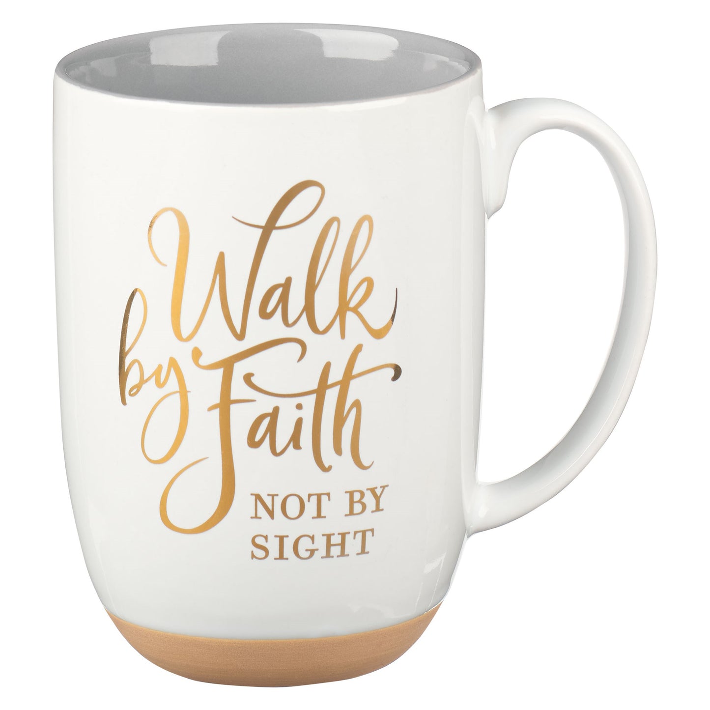 Mug-Walk By Faith Not By Sight (2 Corinthians 5:7)-White/Gray w/Clay Base (MUG993)
