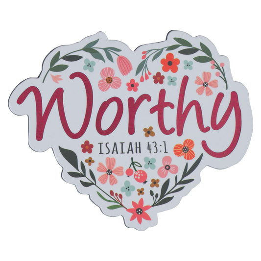 Magnet-White Floral Heart-Worthy Isa. 43:1