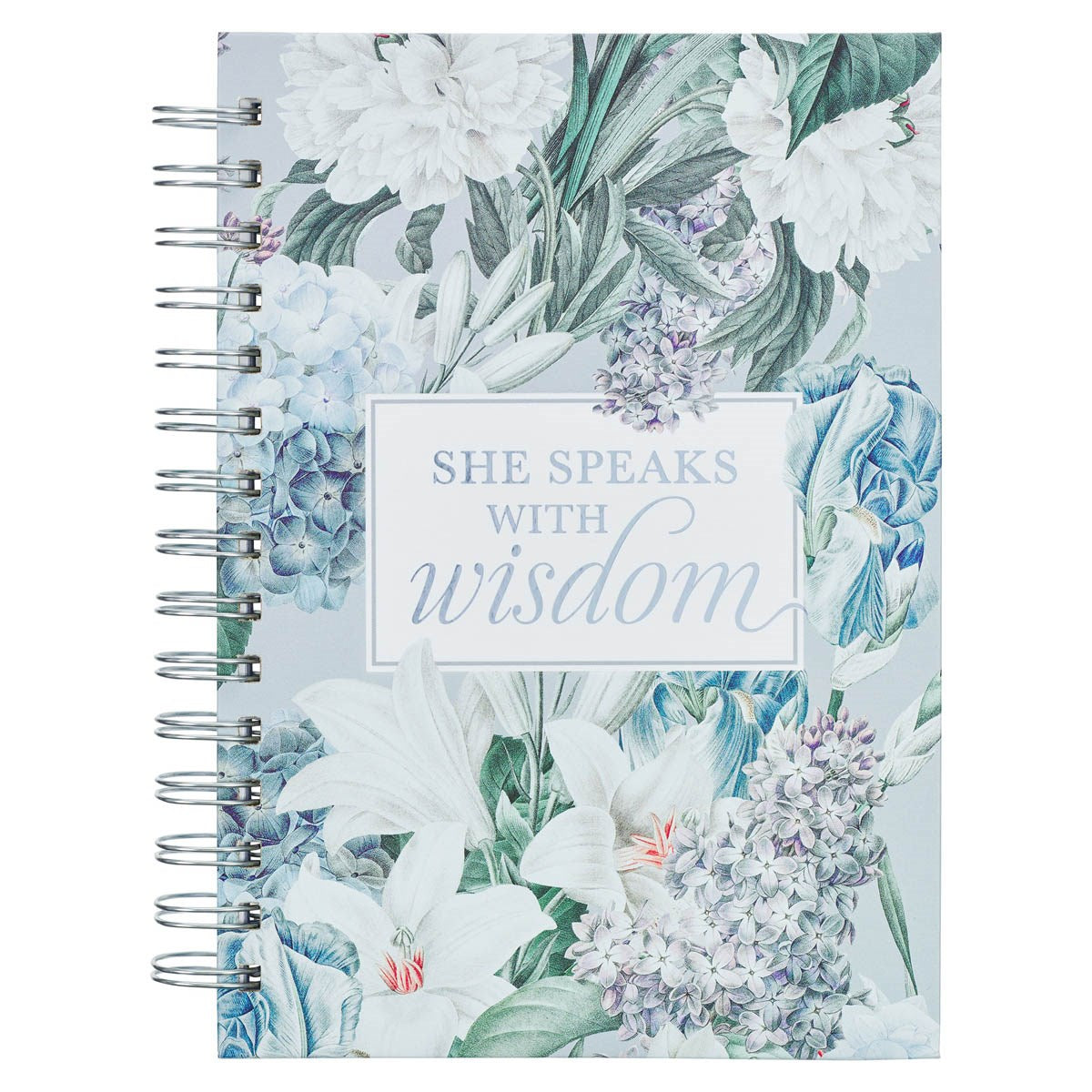 Journal-Wirebound-Blue Floral-She Speaks With Wisdom Prov. 31:26