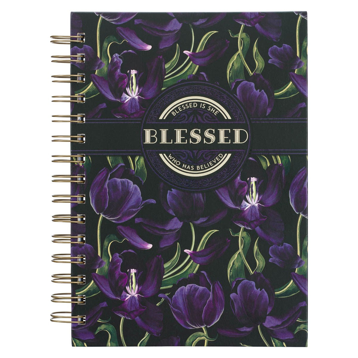 Journal-Wirebound-Black/Purple Floral Blessed Luke 1:45