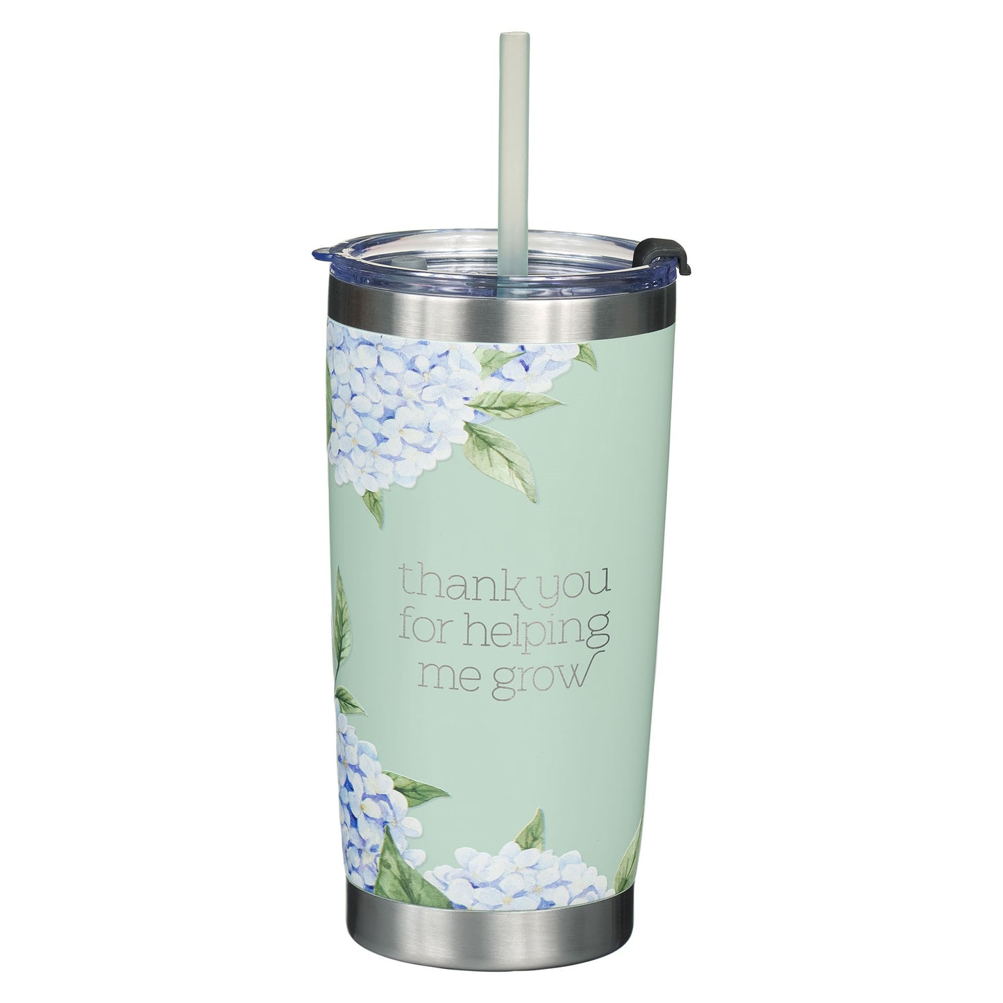 Travel Mug w/Straw-Mint/Cream Hydrangea-Helping Me Grow
