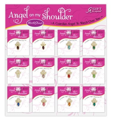 Display-Angel On My Shoulder Birthstone Lapel Pins (Pack Of 36)