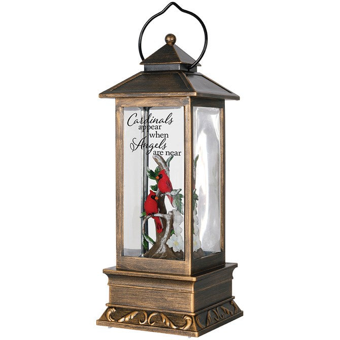 Water Glitter Lantern w/Timer- Cardinals (12" x 4" x 4")