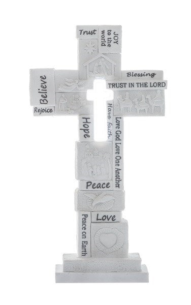 Figurine-Light Up Cross Collage (7 3/4"H)