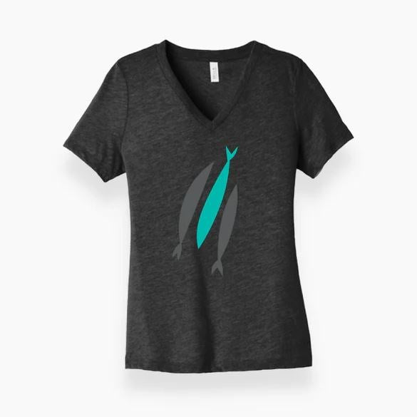 Tee Shirt-Three Fish-The Chosen-Black-Womens V-neck-Medium