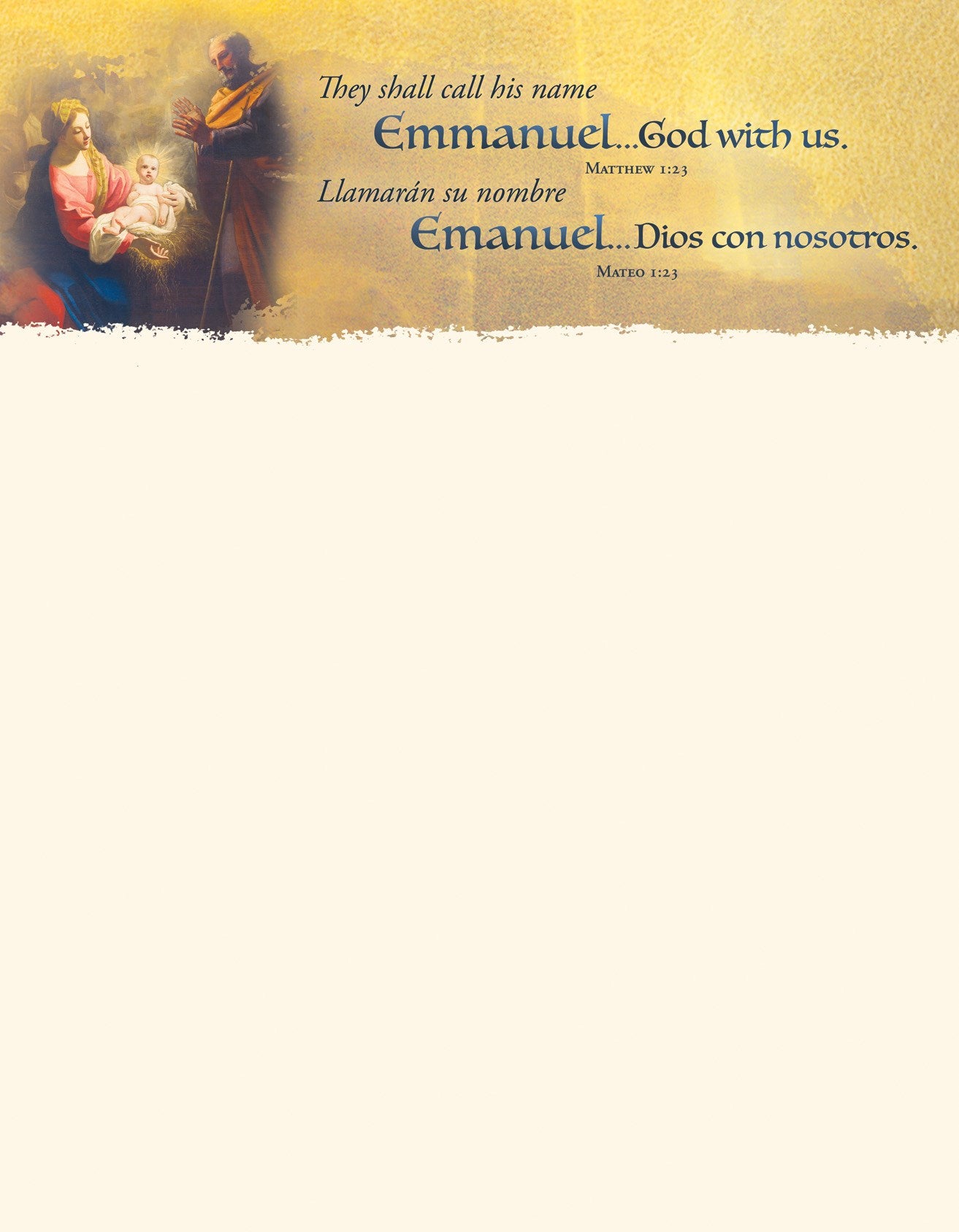 Letterhead-They Shall Call His Name Emmanuel...God With Us/Bilingual (Matthew 1:23) (Pack Of 100)