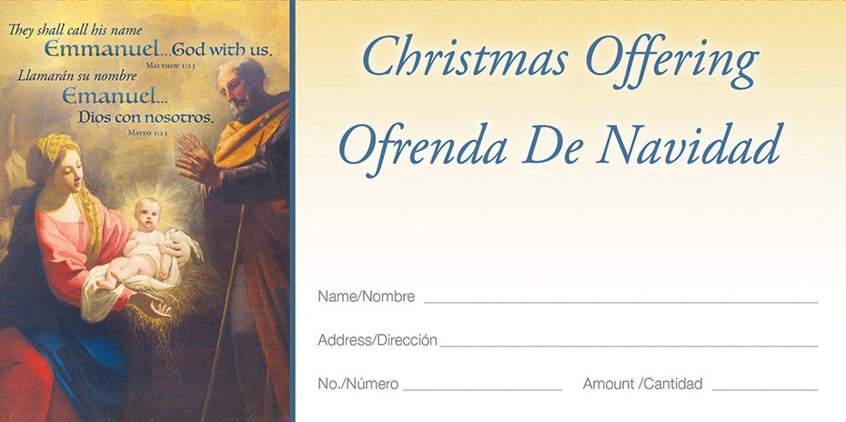 Offering Envelope-They Shall Call His Name Emmanuel...God With Us/Bilingual (Matthew 1:23) (Pack Of 100)