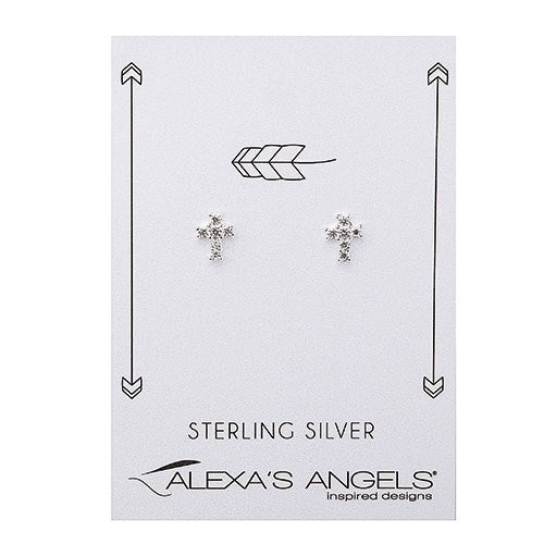 Earrings-Cross-Clear Sterling Silver
