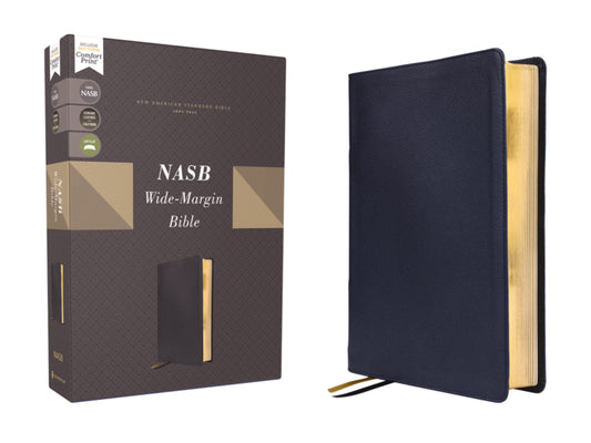 NASB 1995 Wide Margin Bible (Comfort Print)-Navy Genuine Calfskin Leather