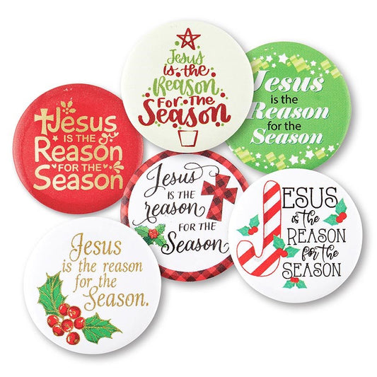 Button Pin-Jesus Is The Reason For The Season (6 Assorted) (Pack of 36)