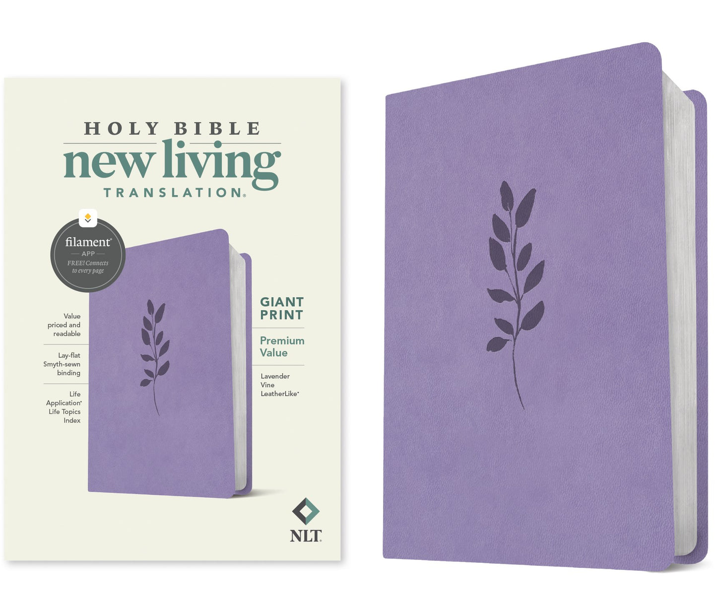 NLT Giant Print Premium Value Holy Bible Filament Enabled Edition-Lavender Vine LeatherLike